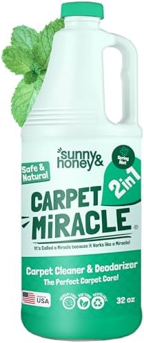 Sunny & Honey Carpet Shampoo & Cleaning Solution - 32 Fl Oz Spring Mint Scent - Pet Carpet Cleaner Machine Solution - Rug & Upholstery Cleaner - Stain Remover & Odor Deodorizer