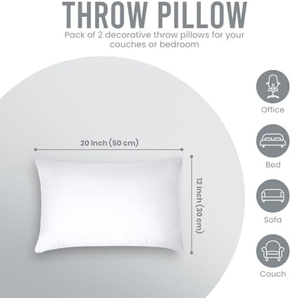 Utopia Bedding Throw Pillows (Pack of 2, White), 12 x 20 Inches Indoor Decorative Pillow Insert for Sofa, Bed and Couch