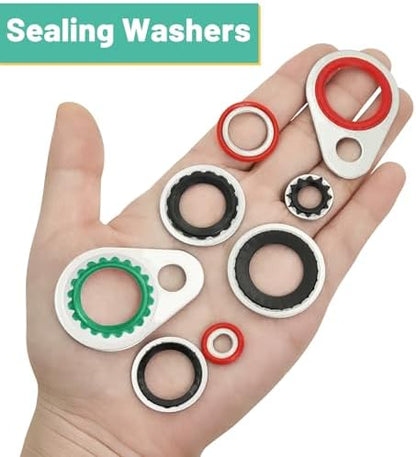 95 PCS 12 Sizes Premium A/C Conditioning System Compressor Gasket Seal, Automotive Air Conditioning Compressor Port Seal Gasket Kit Bonded Gasket Seal Assortment Set