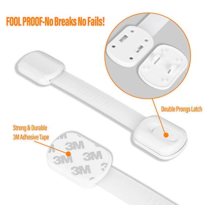 Goodv Child Safety Cabinet Locks - (10 Pack) Baby Proofing Latches to Drawer Door Fridge Oven Toilet Seat Kitchen Cupboard Appliance Trash Can with 3M Adhesive - Adjustable Strap No Drill No Tool
