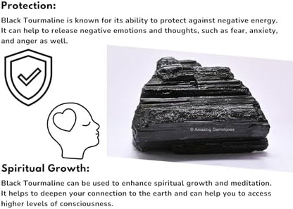 Amazing Gemstone Black Tourmaline Crystal - 1 Piece of 500-750 Grams - Very High Grade Black Tourmaline Crystals Rough Raw for Protection, Good Vibes Turmalina Negra Piedra Originales