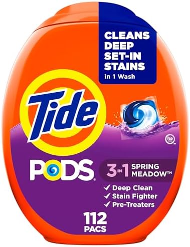 Tide PODS Laundry Detergent Pacs, 3-in-1 Stain Remover, Odor Fighter, Color Protector, 112 Count, HE compatible, Spring Meadow Scent