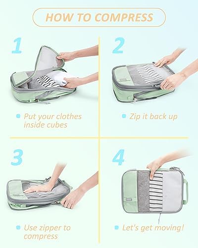 BAGSMART 6 Set Compression Packing Cubes - Lightweight Travel Essentials, Durable Luggage Organizer