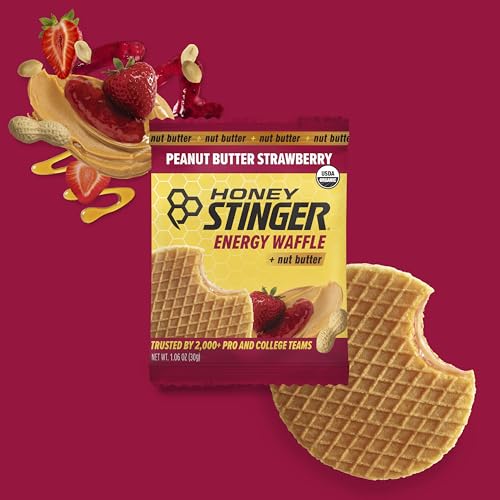 Honey Stinger Organic Peanut Butter Strawberry Waffle, Energy Stroopwafel for Exercise, Endurance and Performance, Sports Nutrition for Home & Gym, Pre & During Workout, 16.96 Ounces (Pack of 16)