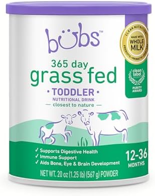 Bubs 365 Grass Fed Toddler Nutritional Drink, Non-GMO Whole Milk-Based Formula, for Kids 12-36 Months, 20 oz