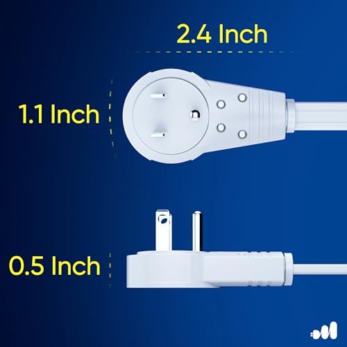 Maximm Cable 10 Ft 360° Rotating Flat Plug Extension Cord/Wire, 16 AWG Multi 3 Outlet Extension Wire, 3 Prong Grounded Wire - White - UL Certified