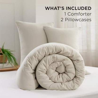 Bedsure King Size Comforter Set, Beige Soft Prewashed Bedding for All Seasons, 3 Pieces GentleSoft™ Warm Down Alternative Bed Set, 1 Lightweight Comforter (104"x90") and 2 Pillowcases (20"x36")