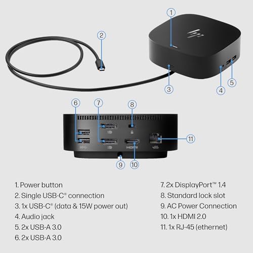 HP USB-C Dock G5-11-in-1 Adapter for Both USB-C and Thunderbolt-Enabled Laptops, PCs, & Notebooks - Single Cable for Charging, Networking, or Data Transfers - Great for Secure & Remote Management