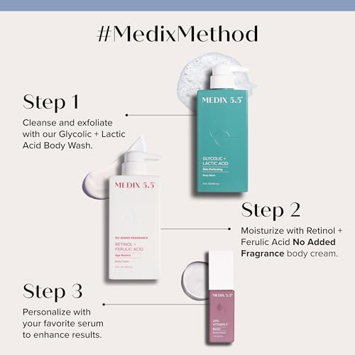 MEDIX Fragrance Free Retinol Body Lotion Crepey Skin Care Treatment | Firming Body & Face Moisturizer | Anti Aging Retinol Cream For Face Targets Loose Crepe Skin, Wrinkles, & Fine Lines, 15 Fl Oz