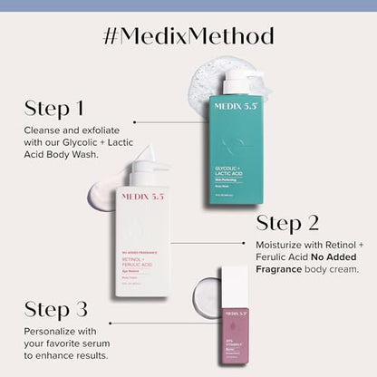 MEDIX Fragrance Free Retinol Body Lotion Crepey Skin Care Treatment | Firming Body & Face Moisturizer | Anti Aging Retinol Cream For Face Targets Loose Crepe Skin, Wrinkles, & Fine Lines, 15 Fl Oz