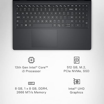 Dell Inspiron 3530 Laptop - 15.6-inch FHD (1920x1080) Display, Intel Core i3-1305U Processor, 8GB DDR4 RAM, 512GB SSD, Intel UHD Graphics, Windows 11 Home, Onsite Service - Carbon Black