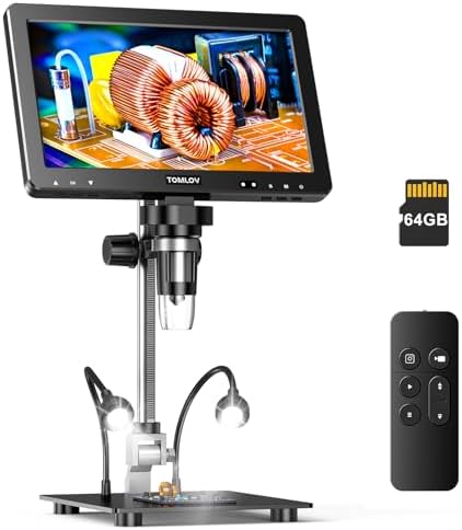 TOMLOV DM9 Max Digital Microscope: 20MP 10.1" 1500X HD IPS HDMI Coin Microscope Magnifier for Error Coins with Screen, LCD Soldering Microscopes for Adults, 10 LED Lights, PC/TV Compatible, 64GB