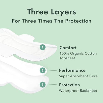 Rael Pads for Women, Organic Cotton Cover - Period Pads with Wings, Feminine Care, Sanitary Napkins, Heavy Absorbency, Unscented (Large, 48 Count)