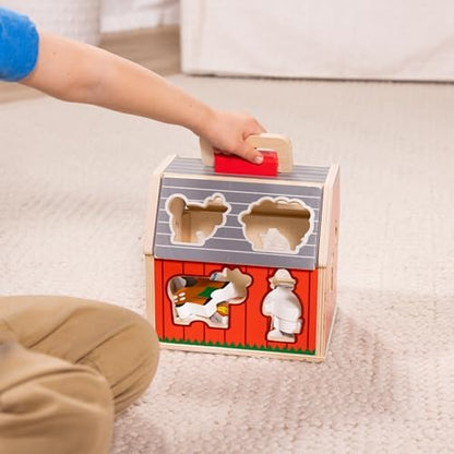 Melissa & Doug Wooden Take-Along Sorting Barn Toy with Flip-Up Roof and Handle, 10 Wooden Farm Play Pieces - Farm Toys, Shape Sorting And Stacking Learning Toys For Toddlers And Kids Ages 2+