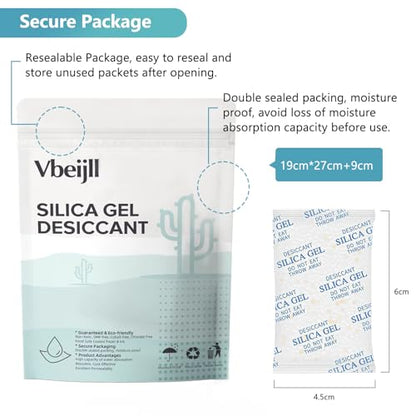 Premium Desiccant Silica Gel Packets with Color Indicating - Rechargeable Moisture Absorbers for Food Grade Silica Packets for Foods, Seeds, 3D Filaments, Electronics, Safes (150, 5 Gram)