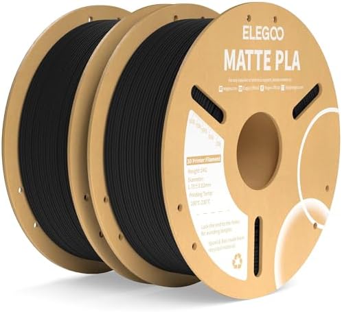 ELEGOO Matte PLA Filament Matte Black 2KG, 1.75mm 3D Printer Filament Dimensional Accuracy +/- 0.02mm, 2pcs 1kg Carboard Spool (2.2lbs) Fits for Most FDM 3D Printers
