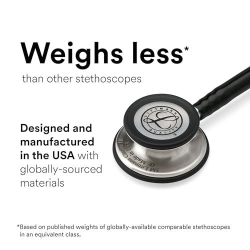 3M Littmann Classic III Monitoring Stethoscope, 5803, More Than 2X as Loud, Weighs Less, Stainless Steel Black-Finish Chestpiece, 27" Black Tube, Stem and Headset