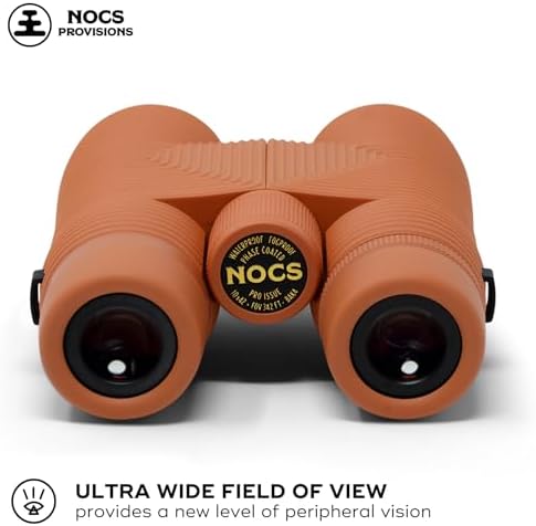 Nocs Provisions Pro Issue 10x42 Compact Fogproof Waterproof Binoculars for Adults & Kids, 10X Magnification, Wide View Multi-Coated Lenses for Bird Watching, Hunting & Stargazing - Carnelian Orange