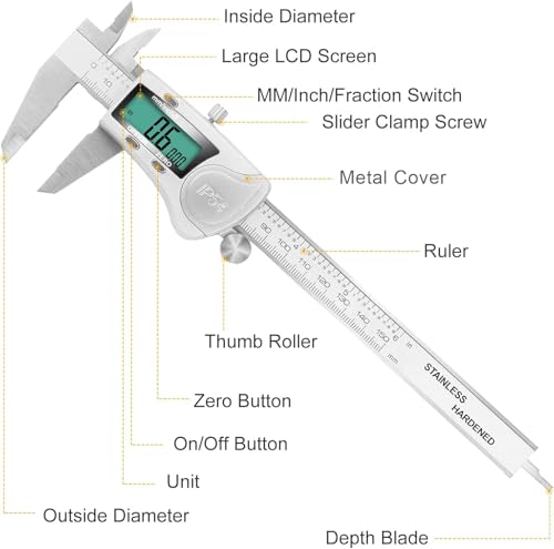 Digital Caliper, 6 inch Caliper Extreme Accuracy Measuring Tool with Stainless Steel, IP54 Waterproof Protection Design, Inch Metric Fraction Switch for Daily and Professional Use