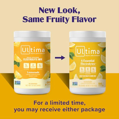 Ultima Replenisher Daily Electrolyte Powder Drink Mix – Sugar Free – Lemonade, 90 Servings – Hydration Powder with 6 Key Electrolytes and Trace Minerals – Keto Friendly, Vegan, Non-GMO