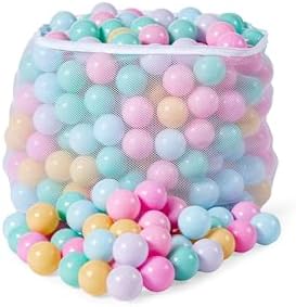 Amazon Basics BPA Free Crush-Proof Plastic Ball, Pit Balls with Storage Bag, Toddlers Kids 12+ Months, Pack of 400 Balls, 6 Pastel Colors