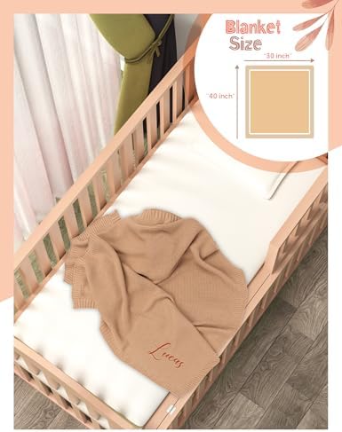 Personalized Baby Blanket, 100% Organic Cotton GOTS Certified, Custom Baby Blanket with Name, Customized Swaddle Blanket with Name, Knit Recieving Blankets for Boys and Girls