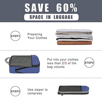 BAGAIL 4 Set/6 Set/8 Set Compression Packing Cubes Travel Accessories Expandable Packing Organizers (Half Mesh, 6-Navy)