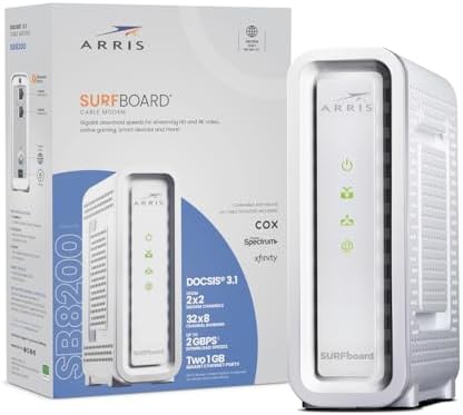 ARRIS (SB8200) - Cable Modem - Fast DOCSIS 3.1 32x8 Gigabit Cable Modem , Approved for Comcast Xfinity, Cox, Charter Spectrum, & more | 1 Gbps Max Internet Speed, 4 OFDM Channels - (No Built-in Wifi)