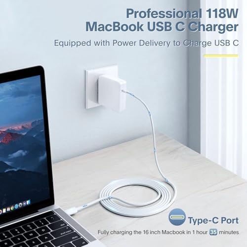 Mac Book Pro Charger - 118W USB C Fast Charger Power Adapter Compatible with MacBook Pro & MacBook Air 13, 14, 15, 16 inch, M1 M2 M3 M4, New ipad Pro and All USB C Device, 6.6ft Charge Cable