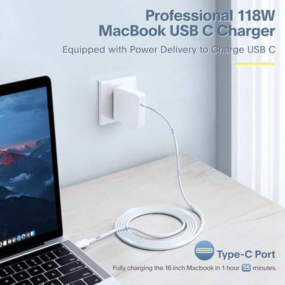 Mac Book Pro Charger - 118W USB C Fast Charger Power Adapter Compatible with MacBook Pro & MacBook Air 13, 14, 15, 16 inch, M1 M2 M3 M4, New ipad Pro and All USB C Device, 6.6ft Charge Cable