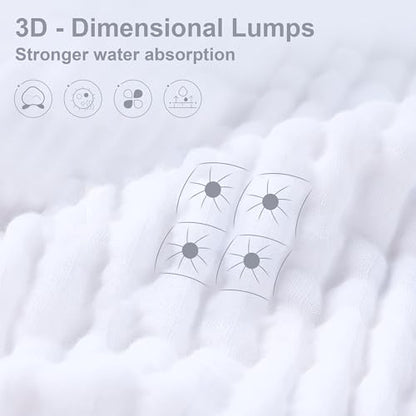 SWEET DOLPHIN 12 Pack Baby Muslin Washcloths - Soft Face Cloths for Newborn, Absorbent Bath Wash Cloths, Wipes, Burp Rag - Toddlers Essentials Stuff, Baby Registry as Shower -10"x10", White