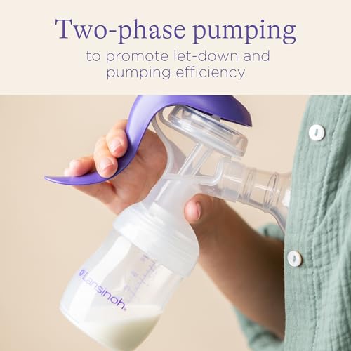 Lansinoh Manual Breast Pump, Hand Pump with Comfortable Flange, Includes 5oz Baby Bottle with Slow Flow Nipple, Breastfeeding Essentials