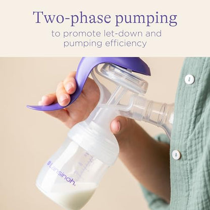 Lansinoh Manual Breast Pump, Hand Pump with Comfortable Flange, Includes 5oz Baby Bottle with Slow Flow Nipple, Breastfeeding Essentials