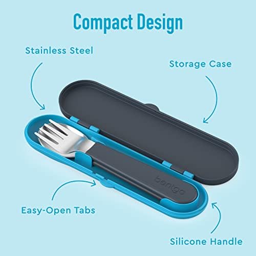 Bentgo Kids Stainless Steel Utensil Set - Reusable Fork, Spoon & Storage Case - High-Grade BPA-Free Stainless Steel, Easy-Grip Handles, Dishwasher Safe for School Lunch, Travel & Outdoors (Dinosaur)