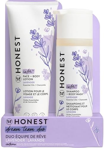 The Honest Company 2-in-1 Cleansing Shampoo + Body Wash and Face + Body Lotion Bundle | Gentle for Baby | Naturally Derived | Lavender Calm, 18.5 fl oz