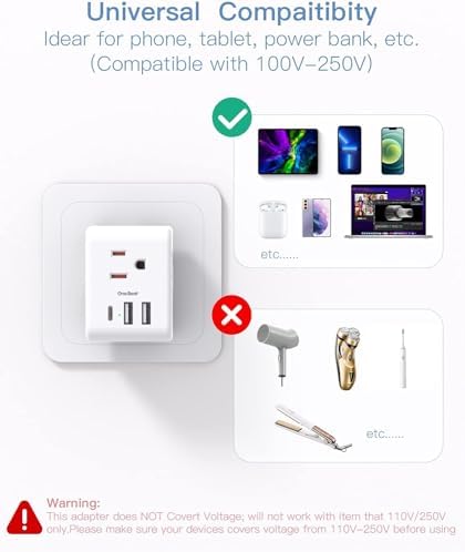 2 Pack US to Japan Plug Adapter, 2 Prong to 3 Prong Outlet Adapter with 3 AC Outlets 3 USB Ports(1 USB C), Type A Travel Power Converter Plug Adaptor for USA to Japanese Canada Mexico Philippines Peru