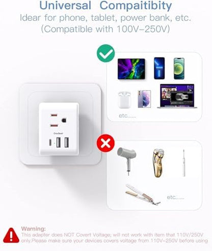 2 Pack US to Japan Plug Adapter, 2 Prong to 3 Prong Outlet Adapter with 3 AC Outlets 3 USB Ports(1 USB C), Type A Travel Power Converter Plug Adaptor for USA to Japanese Canada Mexico Philippines Peru