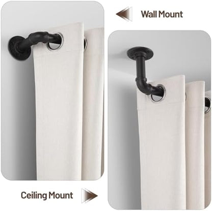 Zeerobee Curtain Rods for Windows 48 to 84, 1 Inch Industrial Wrap Around Black Curtain Rod, Indoor/Outdoor Room Divider Adjustable Drapery Pole, 48"-86"