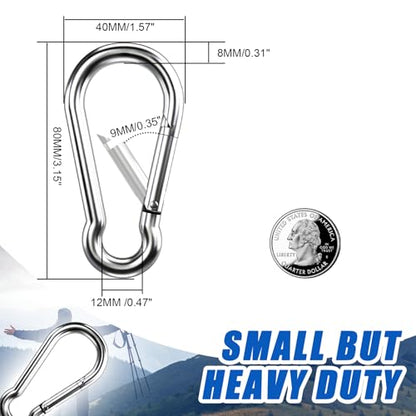 Carabiner Clip Hooks, 20pcs 3.15 inch Carabiners Heavy Duty, 304 Stainless Steel Spring Snap Hook Fits Camping Hiking, Metal Clips for Rope Chain Keys Rings