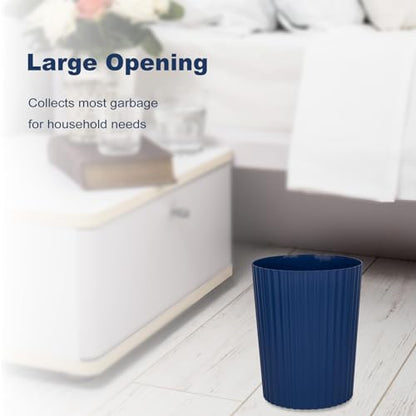 JiatuA Small Trash Can Plastic Wastebasket Round Garbage Container Bin for Bathroom, Kitchen, Bedroom, Home Office, College Dorm, Navy Blue
