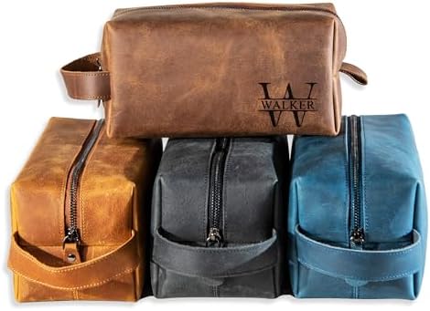 Personalized Hand Crafted Leather Toiletry Bag for Men, Shaving Bags, Travel Pouch, Engraved Monogrammed Leather Dopp Kit, Toiletries, Grandpa, Boyfriend, Groomsmen, Birthday, for Men