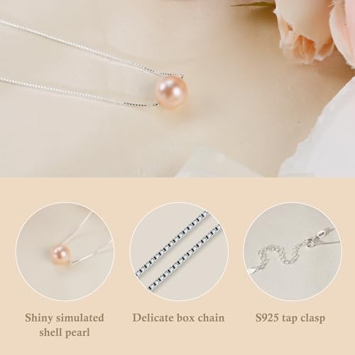 Sereney Birthday Gifts for Girls Women, Sterling Silver Pearl Necklace as 7 9 10 11 13 15 16 18 21 30 40 50 60 Year Old Birthday Gifts, Single Pearl Necklace as Bday Gifts for Friends