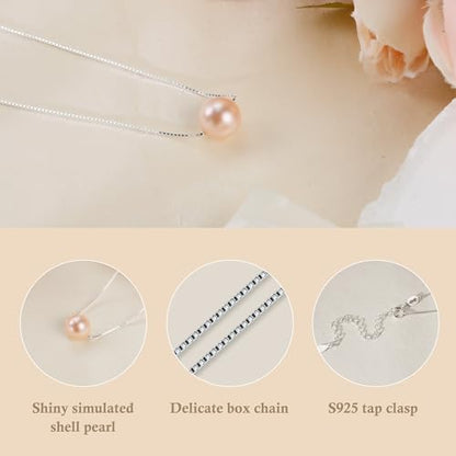 Sereney Birthday Gifts for Girls Women, Sterling Silver Pearl Necklace as 7 9 10 11 13 15 16 18 21 30 40 50 60 Year Old Birthday Gifts, Single Pearl Necklace as Bday Gifts for Friends