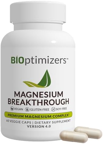 BIOptimizers Magnesium Breakthrough Supplement 4.0-7 Forms of Mg: Glycinate, Malate, Citrate, and More - Natural Support for Sleep and Cognitive Function - 60 Capsules- Calming Vitamins Complex