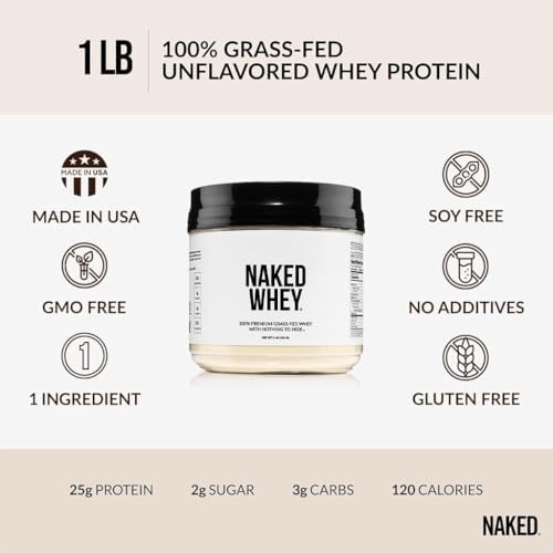 NAKED Whey 1Lb - Only 1 Ingredient, Grass Fed Whey Protein Powder, Undenatured, No Gmos, No Soy, Gluten Free, Stimulate Growth, Enhance Recovery - 15 Servings