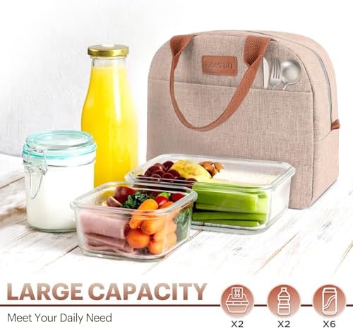Lunch Bag for Women & Men Adult Insulated Lunch Box, Small Leakproof Cooler Food Lunch Containers Reusable High Capacity Lunch Tote Bags for Work, Travel, Outdoor (KHAKI)