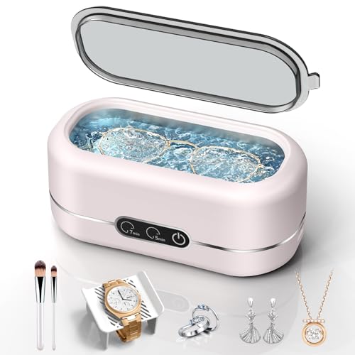 Ultrasonic Jewelry Cleaner, Upgraded 48KHz Ultrasonic Cleaner Machine with 304 Stainless Steel for Jewelry, Eyeglasses, Rings, Dentures, Watch Strap（Pink）