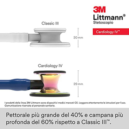 3M Littmann Cardiology IV Diagnostic Stethoscope, 6242, More Than 2X as Loud, Weighs Less, Stainless Steel High Polish Rainbow Chestpiece, 27" Navy Blue Tube, Black Stem, and Headset