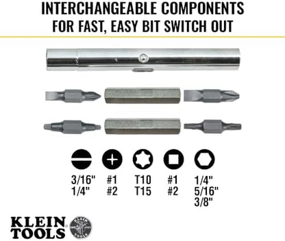 Klein Tools 32500 11-in-1 Screwdriver / Nut Driver Set, 8 Bits (Phillips, Slotted, Torx, Square), 3 Nut Driver Sizes, Cushion Grip Handle
