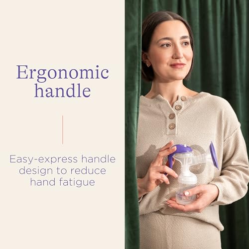 Lansinoh Manual Breast Pump, Hand Pump with Comfortable Flange, Includes 5oz Baby Bottle with Slow Flow Nipple, Breastfeeding Essentials
